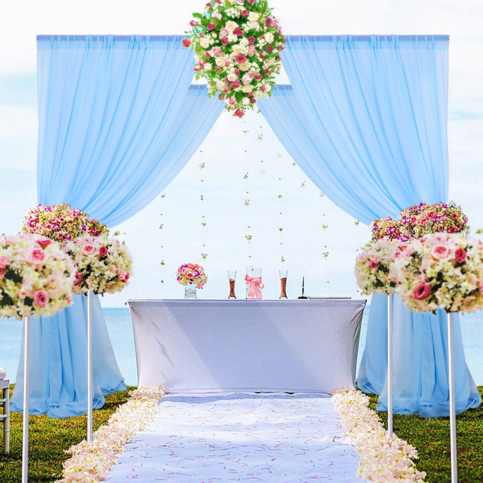 Chiffon Backdrop Curtain Baby Blue Sheer 2 Panels 29×108 Inch Polyester