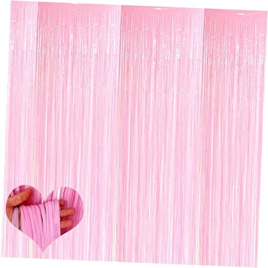 4 Pack Fringe Curtain Backdrop, 3.2Ft x 6.6Ft Pink Metallic Tinsel Macaron Pink