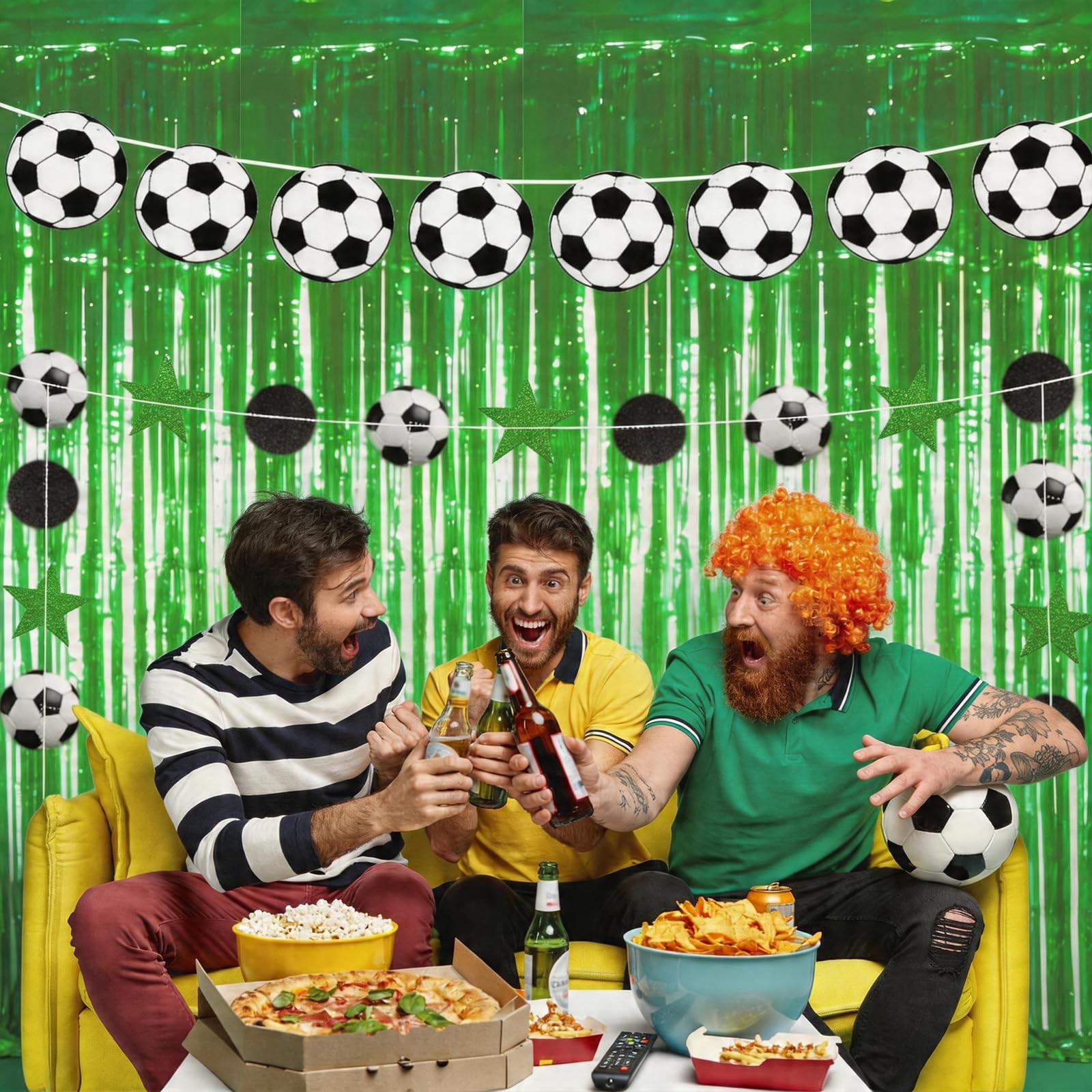 3-Piece Soccer Party Decorations Set – Includes 3.3×6.6 FT Green Foil Fringe …