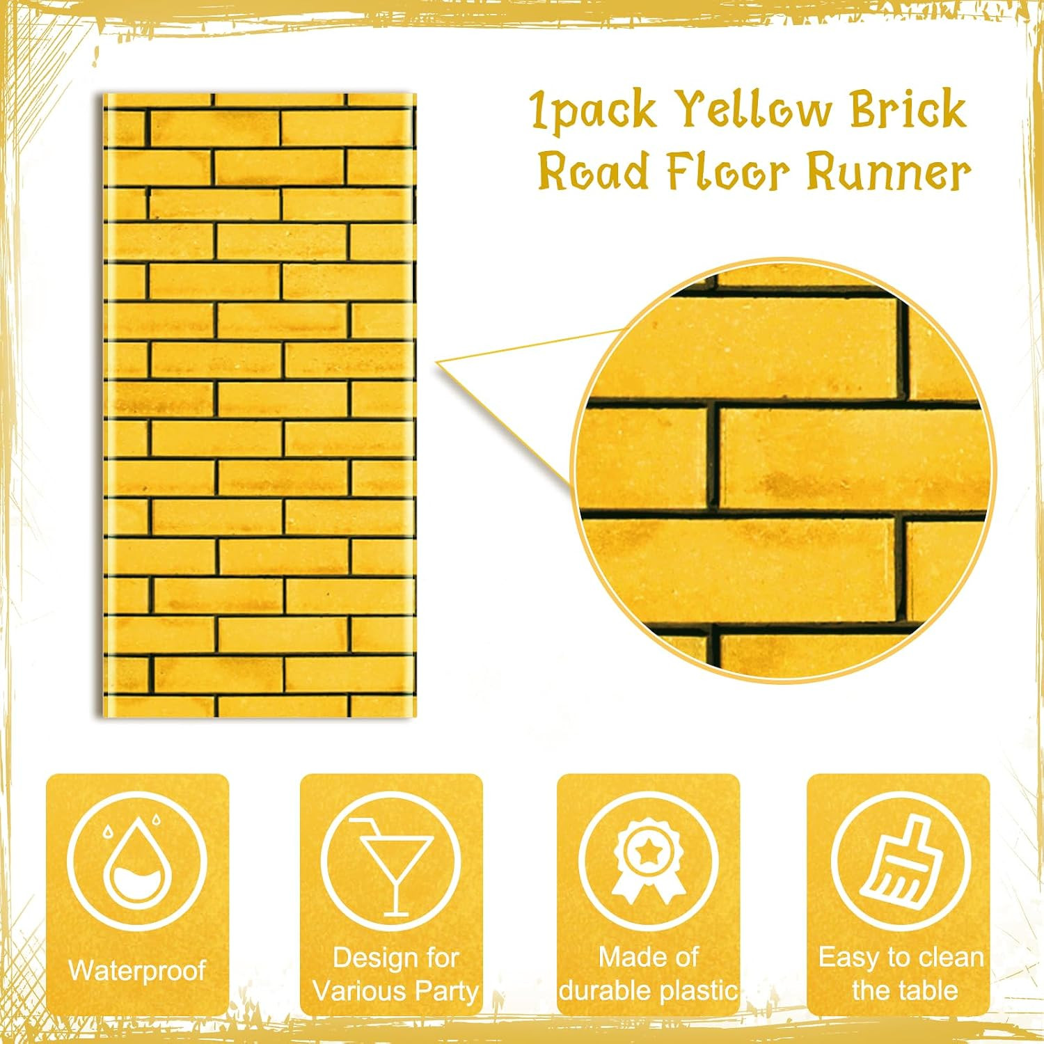 4.5 X 20 Feet Yellow Brick Road Floor Runner for Wizard Party Decorations,Large