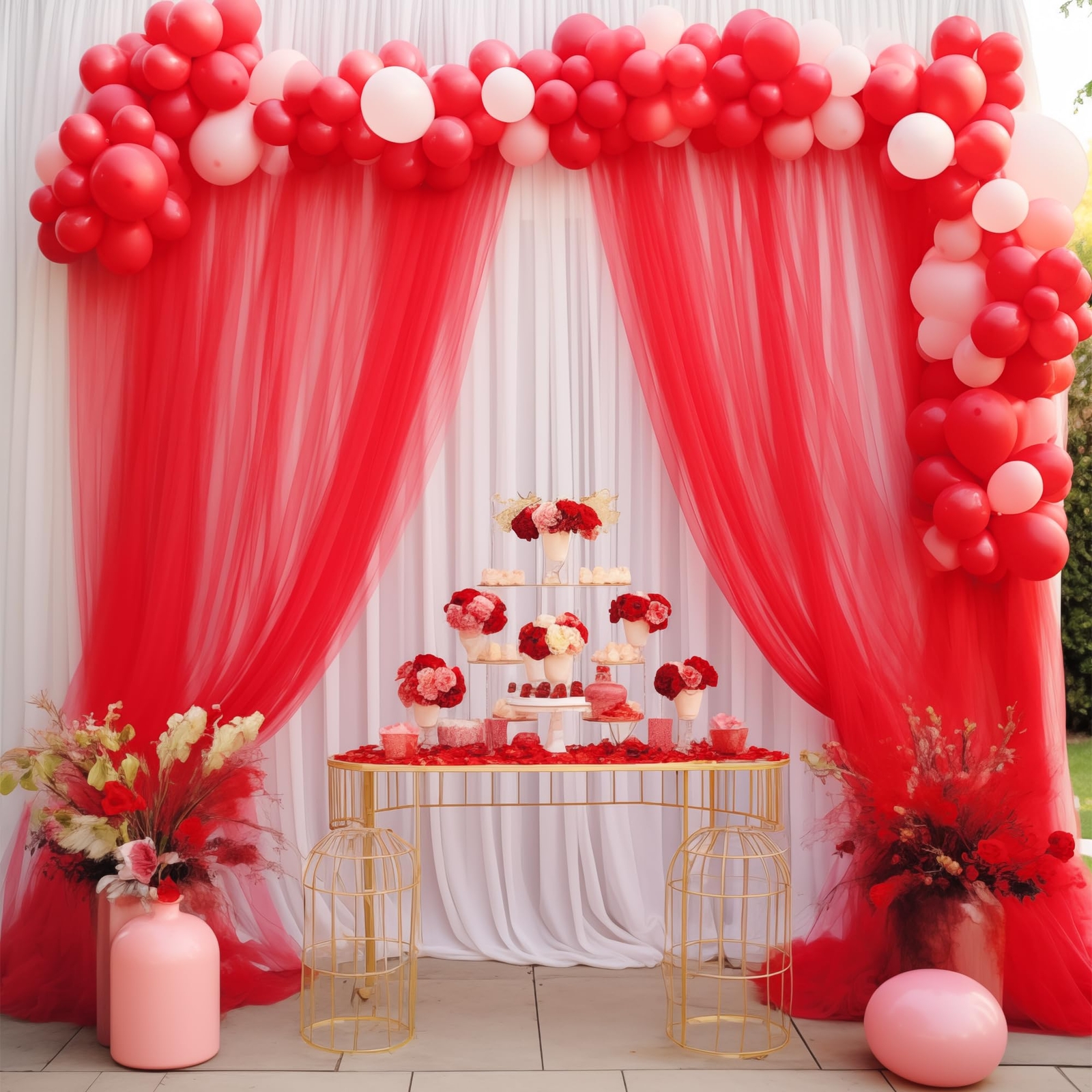 10×10 Red Tulle Backdrop Curtains for Parties Sheer Backdrop Curtain Wedding …