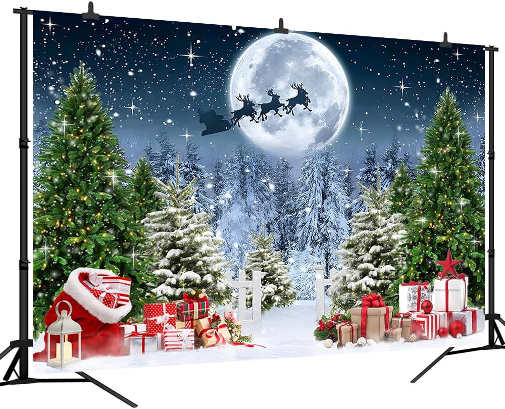 7X5 FT Christmas Scene Backdrop Xmas Tree Winter Forest Scene Wonderland North P