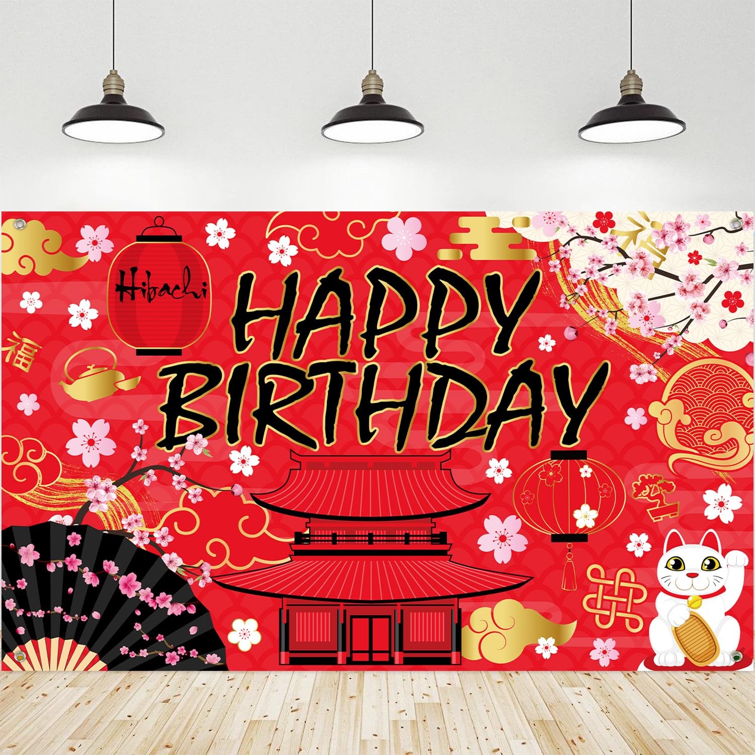 Hibachi Happy Birthday Backdrop Japanese Party Photo Background 71×47 In