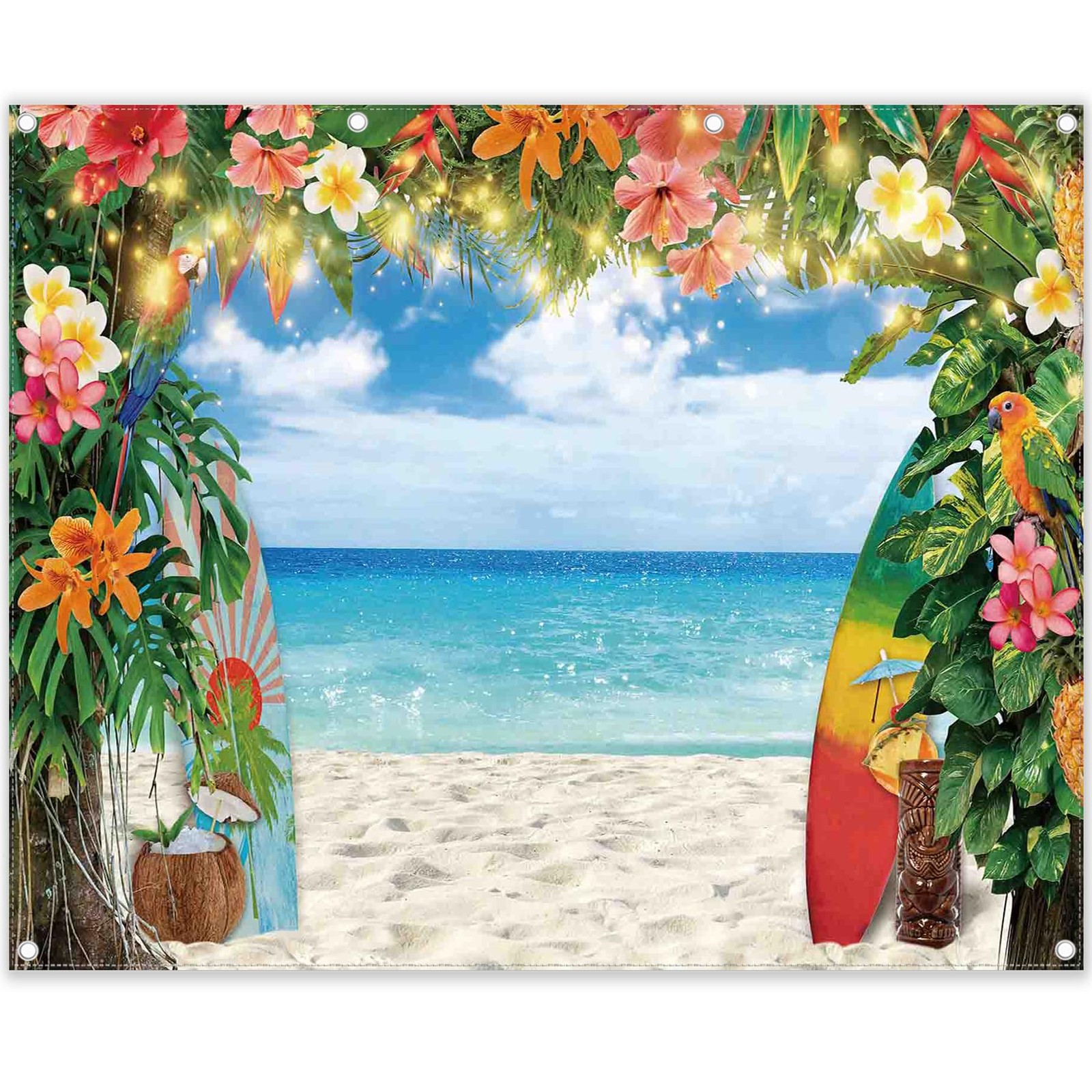 YCUCUEI 10x8ft Fabric Summer Hawaiian Beach Photography Backdrop Tropical Flower