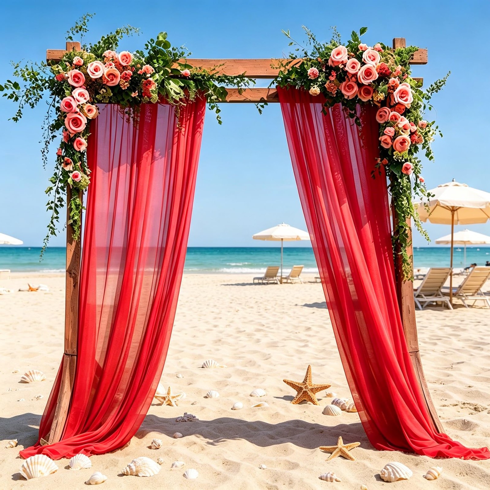 Red Chiffon Backdrop Curtain 2 Panels 29×96 Inch Wedding Drapes Beach Voile