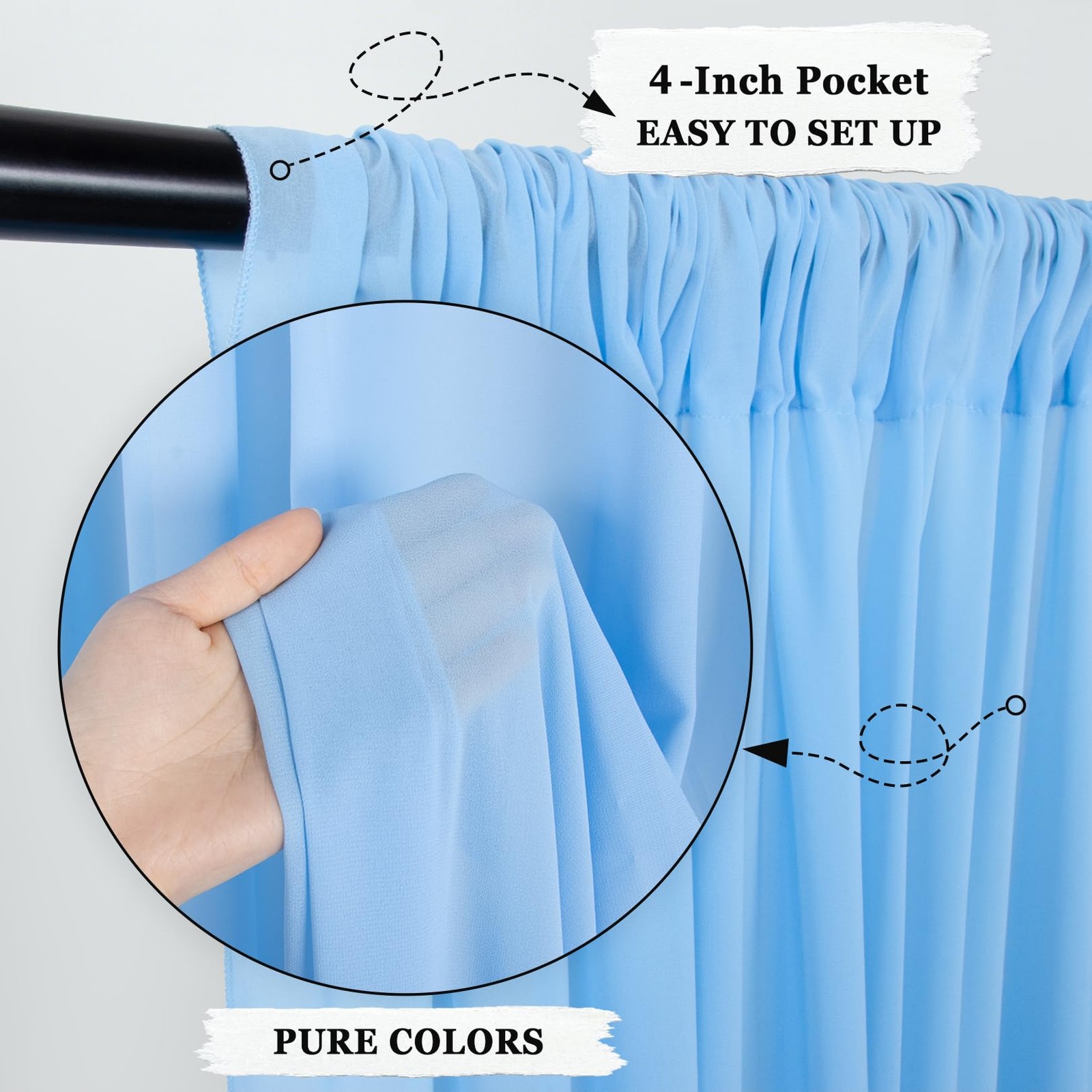Chiffon Backdrop Curtain Baby Blue Sheer 2 Panels 29×108 Inch Polyester