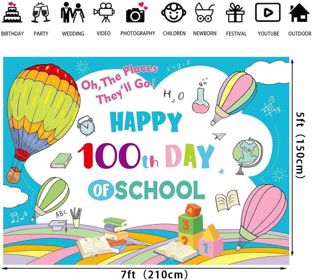7x5ft Happy 100th Days of School Backdrop 100 Days School Kids School Classroom