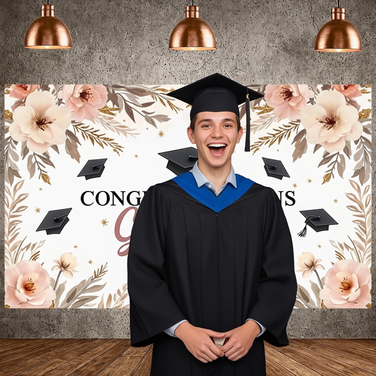 Class of 2026 Graduation Backdrop Party Decorations Floral Congrats Grad Banner