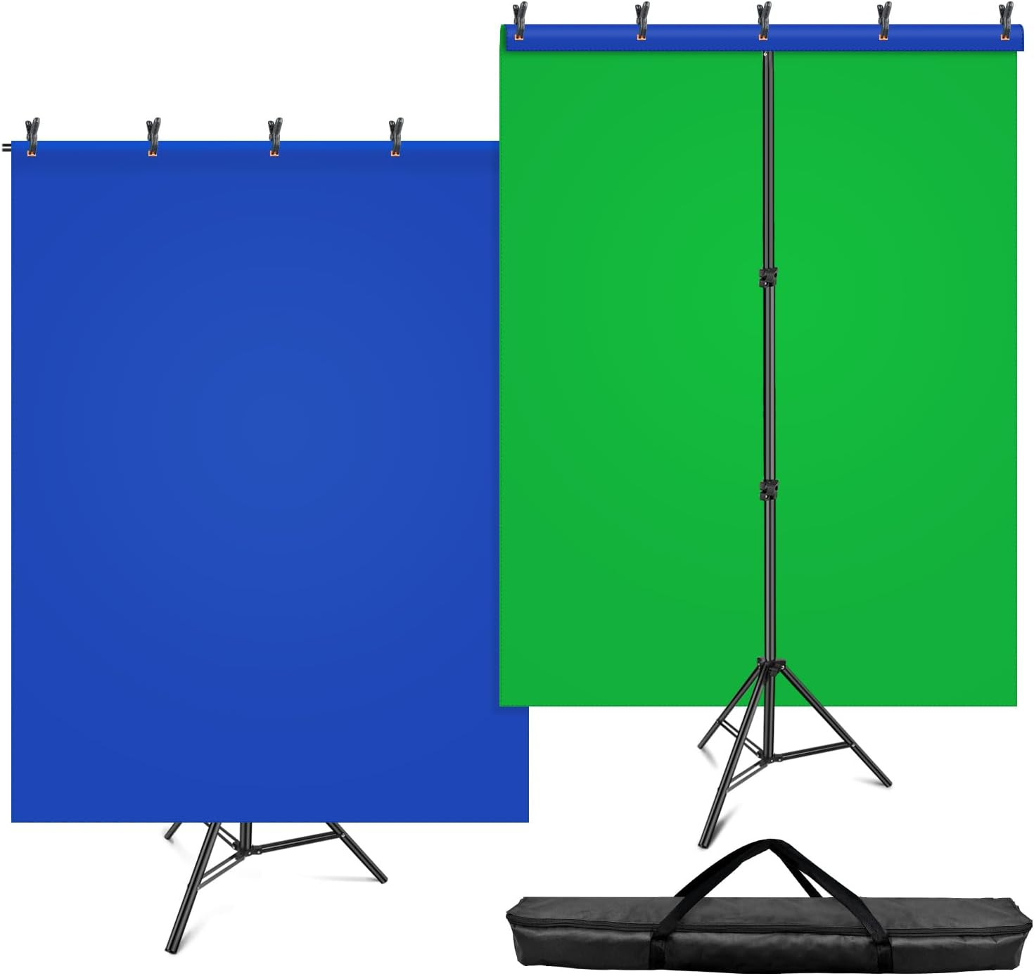 Fondo Azul Verde 2en1 7x5Ft con Soporte Reversible para Foto Video Streaming