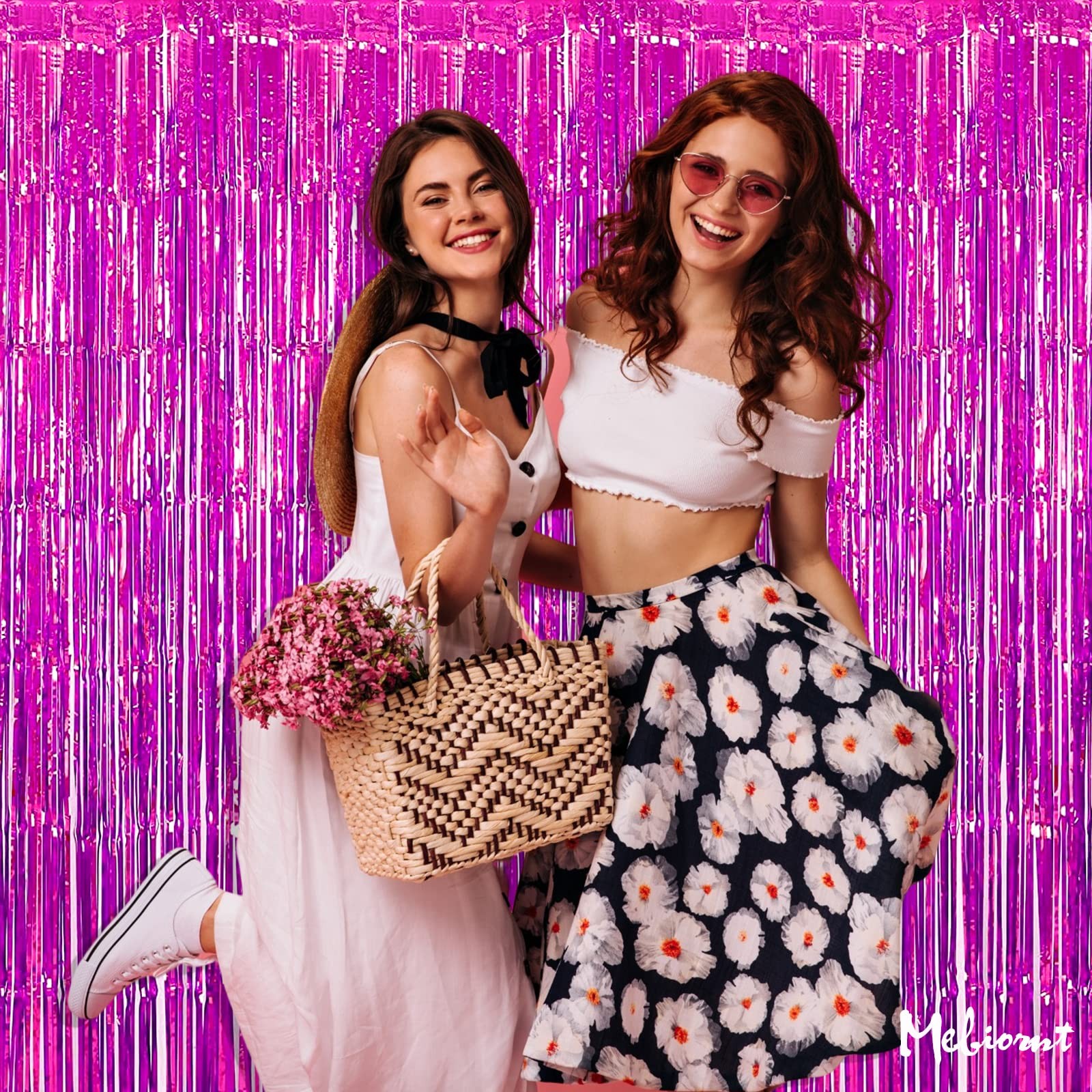 4 PCS Fuchsia Metallic Tinsel Foil Fringe Curtain Backdrop Party 3.2×8.2 Ft