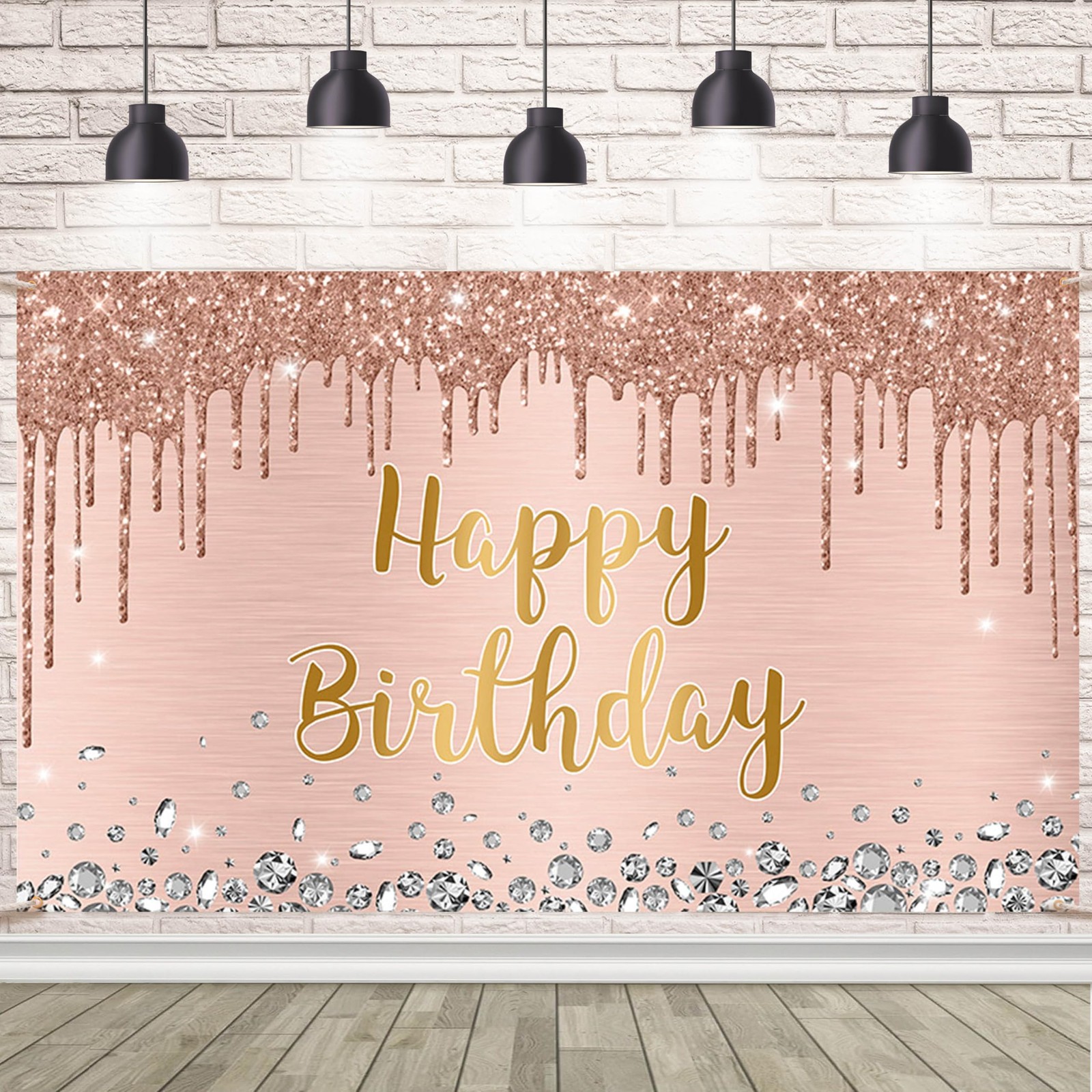 Happy Birthday Backdrop 5.9×3.6ft Pink Rose Gold Glitter Photography Decor
