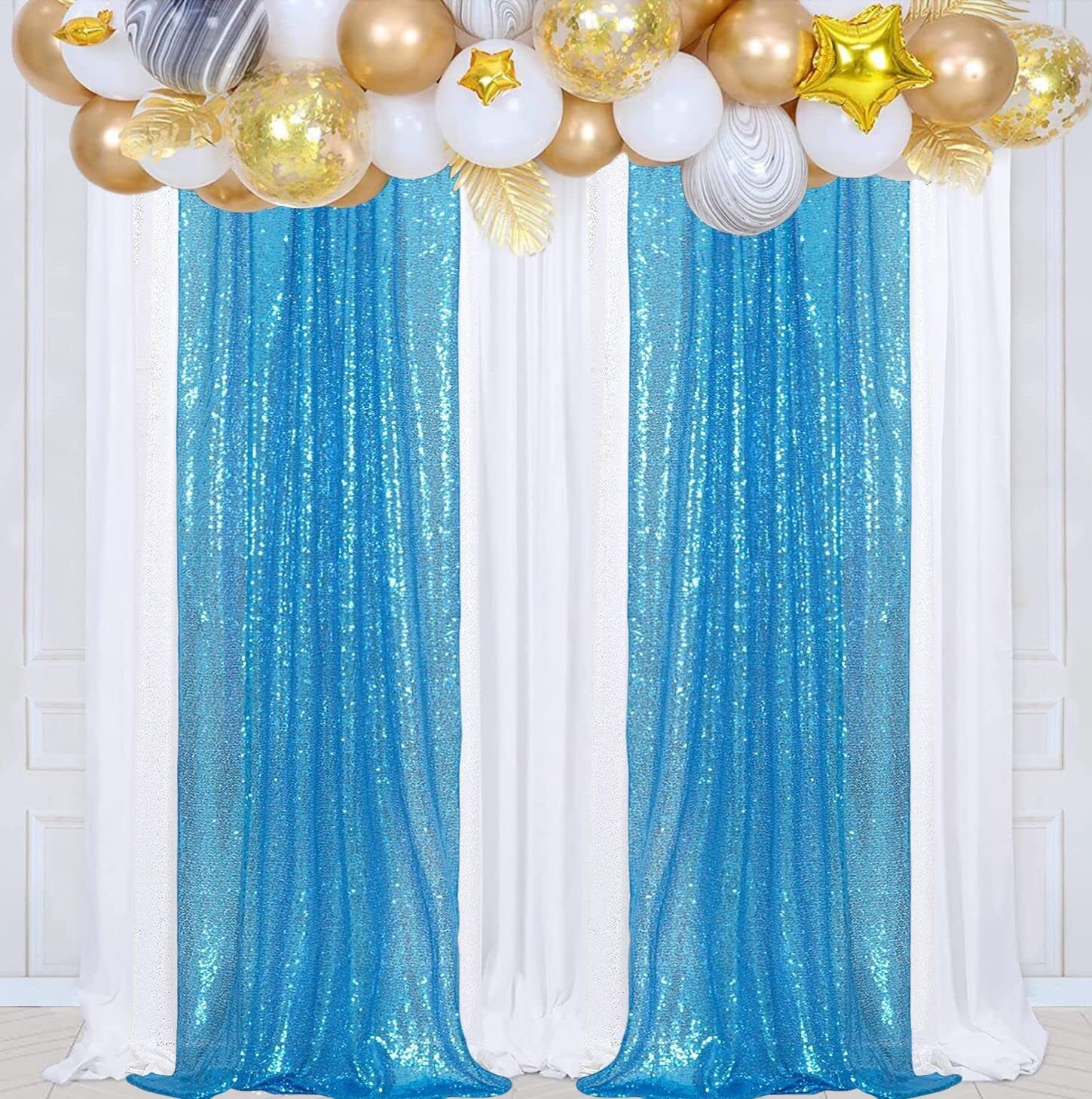 Turquoise Sequin Backdrop Curtains 4 Panels Sequin Backdrop 2FTx8FT Sequin Cu…