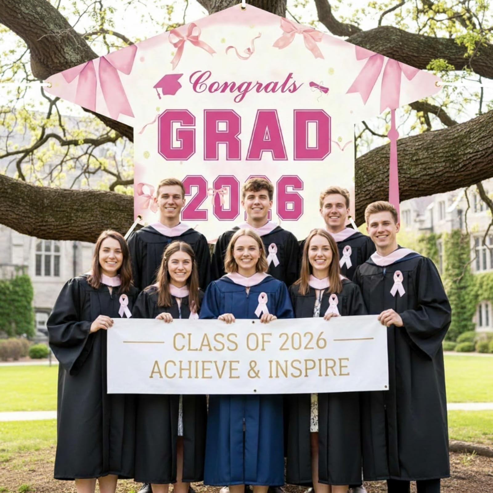 Pink Pink Graduation Decorations Class of 2026 Coquette Bow Congrats Grad Backdr