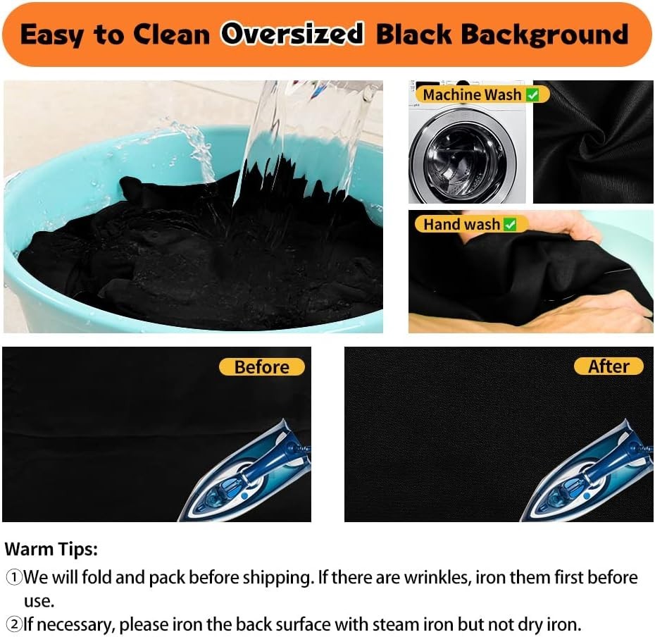 Black Backdrop, 10×20 ft Large Photo Backdrop Curtain for ft,