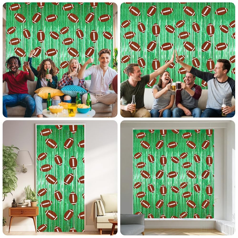 2 Pack Football Party Decorations Tinsel Backdrop Football Foil Fringe Curtains
