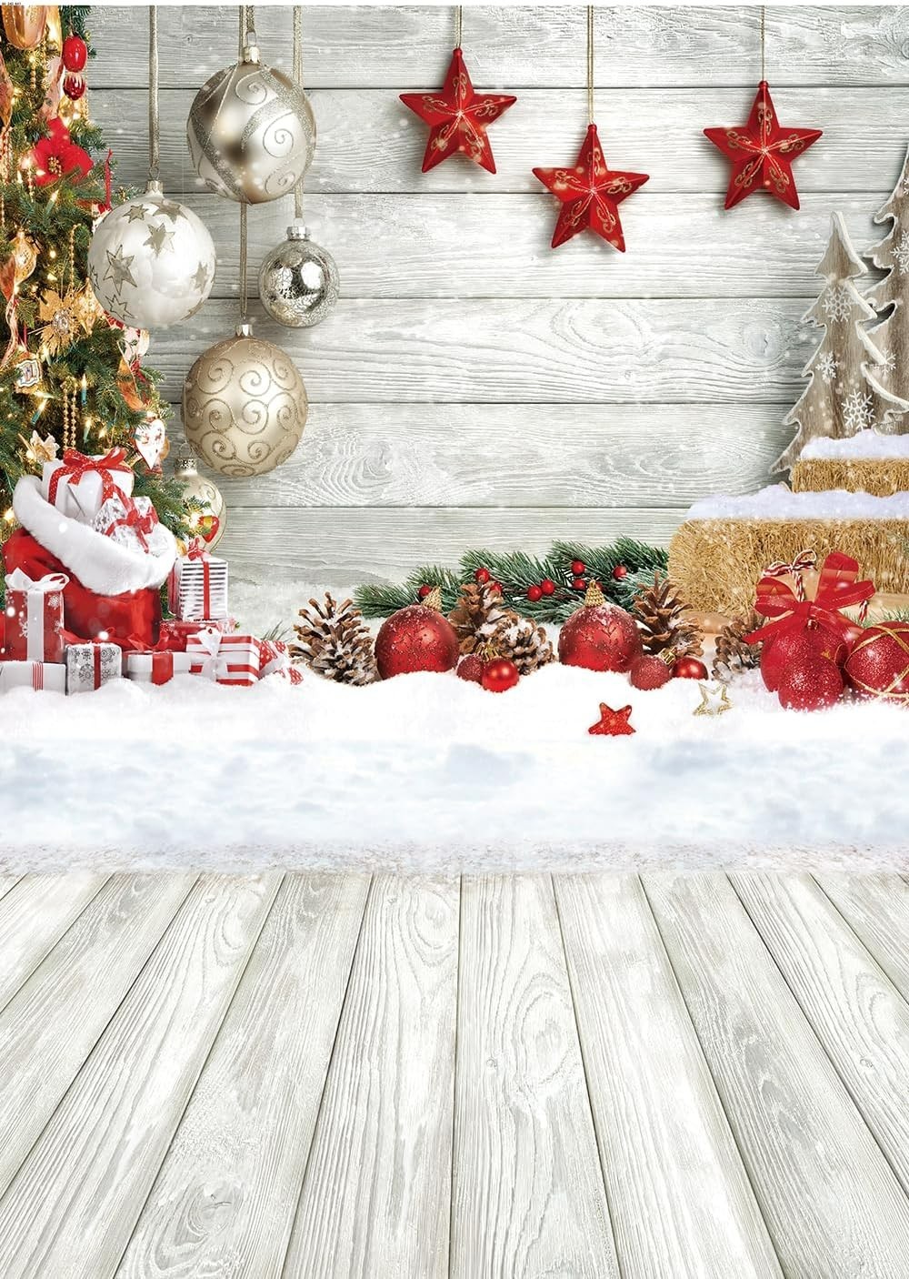 5X7FT Christmas Backdrop White Wood Floor Photography Backdrop Winter Snow Xm…