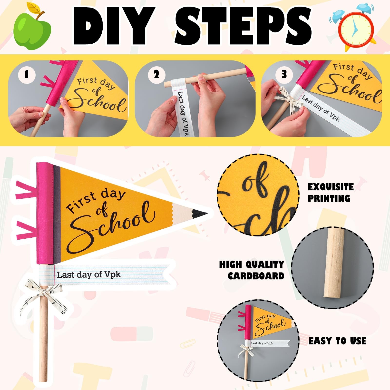 14 PCS First Last Day Of School Flag DIY Pennants Photo Prop Class Decoration
