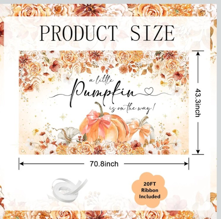 Pumpkin Baby Shower Photo Backdrop Banner Fall Theme Party Decor 70 x 43