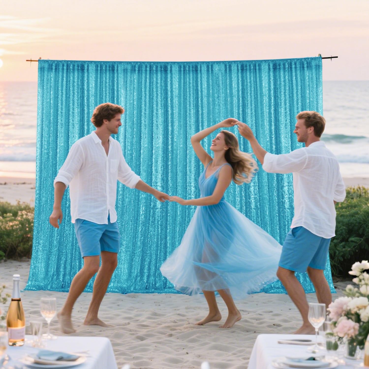 Turquoise Sequin Backdrop Curtains Panels Photography Glitter 28FT 2 PCS
