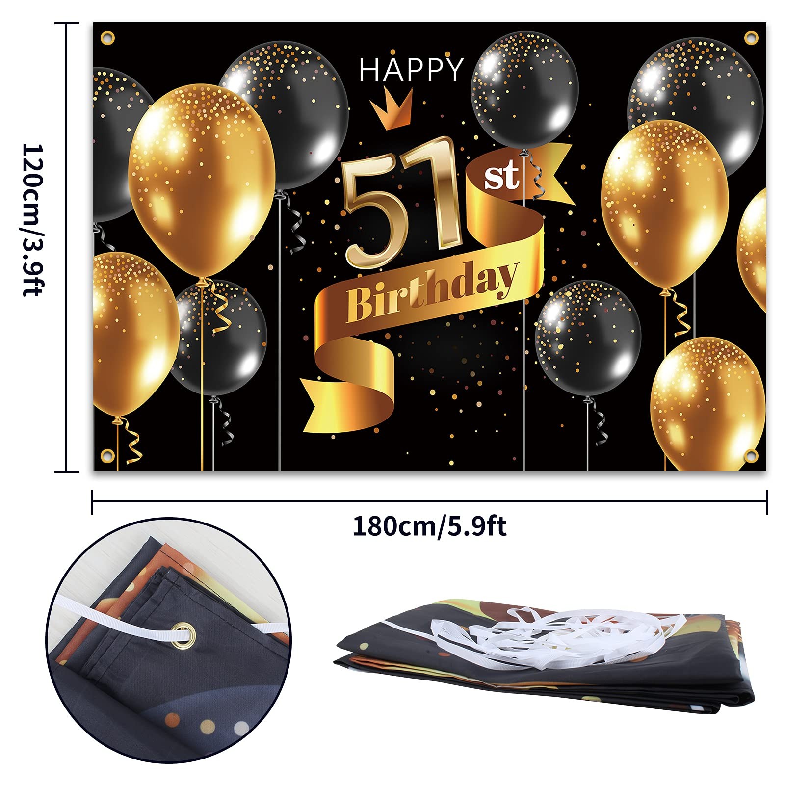 Happy 51st Birthday Backdrop Banner – 51 Birthday Party Decorations Supplies …