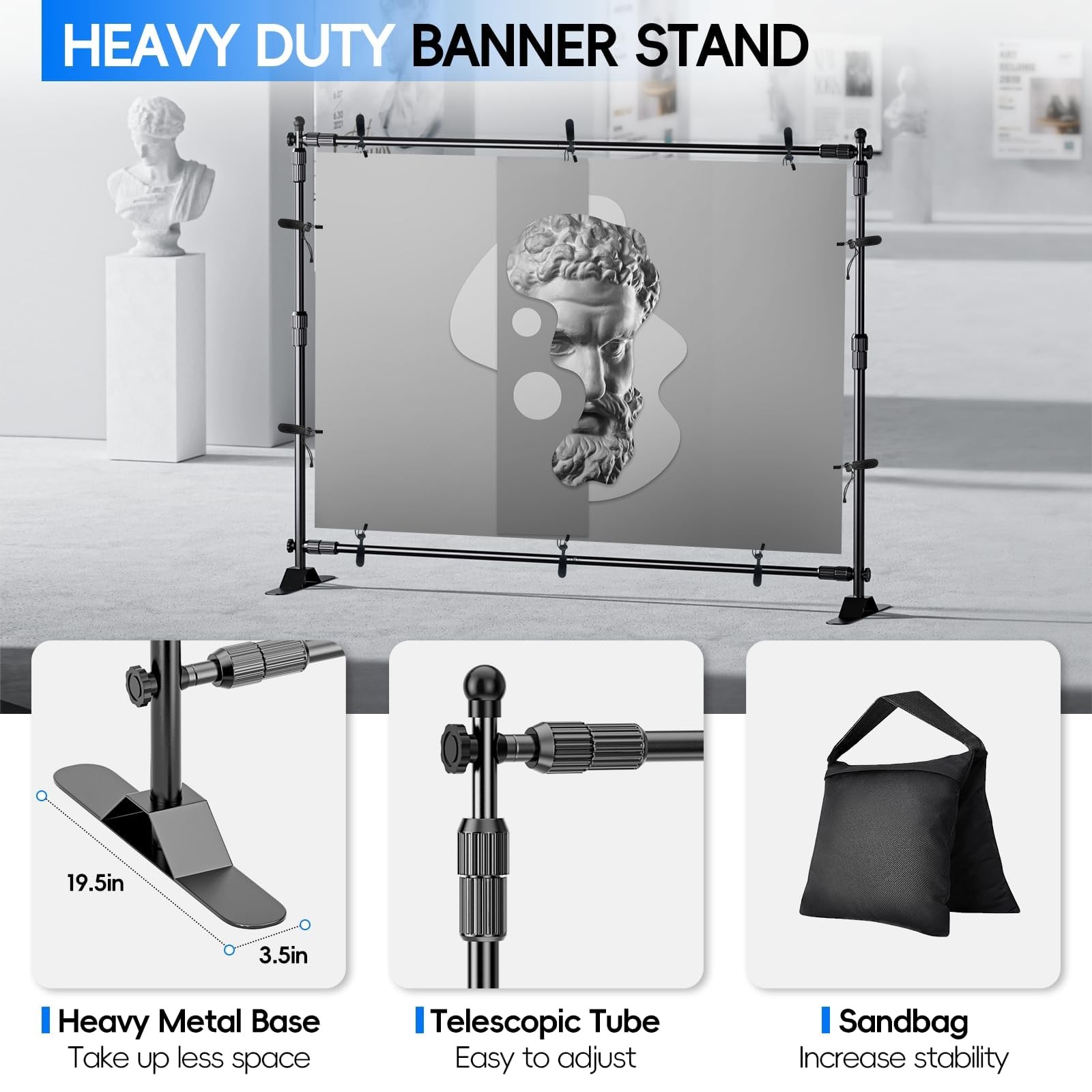 Adjustable Photo Backdrop Banner Stand with 10 X 8ft（W X H） Telescopic Tubes,…