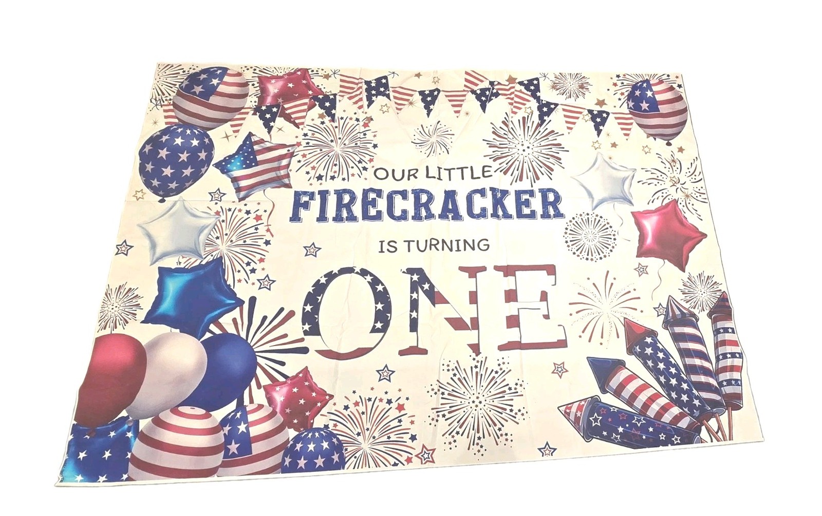 4th of July Backdrop -Our Little Firecracker Is Turning One Party Banner 7x5FT