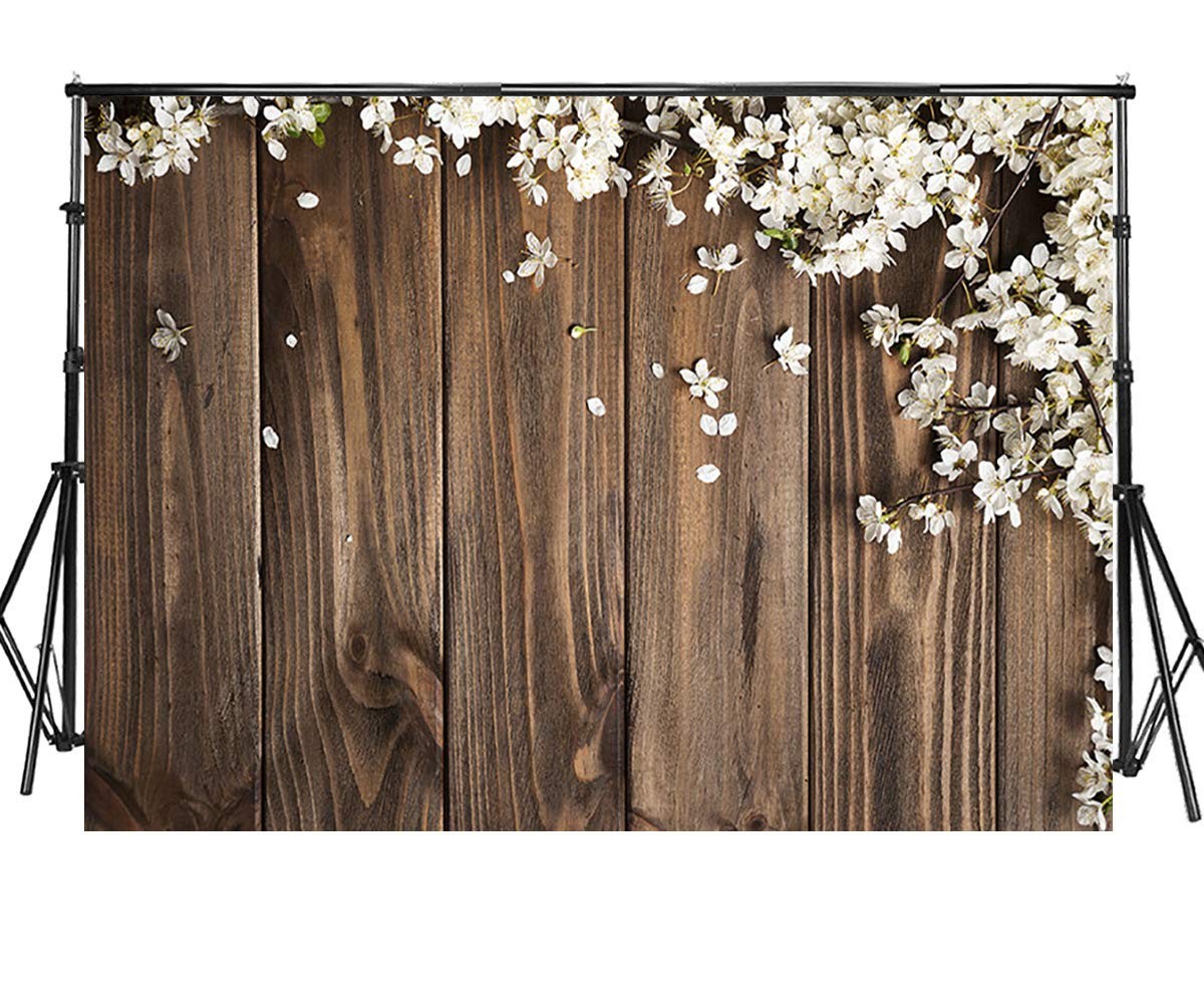 7x5ft Rustic Floral Wood Photo Backdrop White Flower Retro Prop WP093