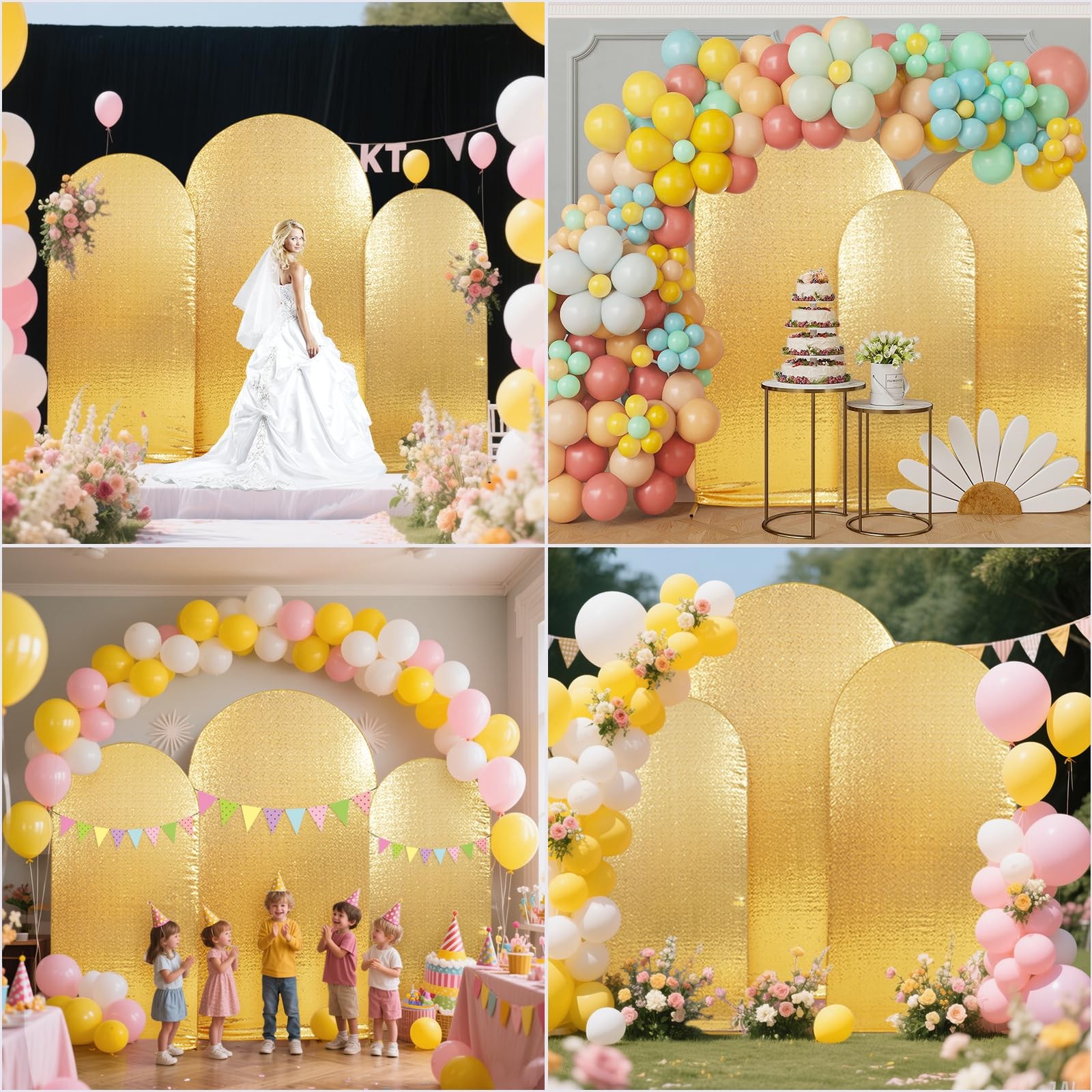 Arch Backdrop Cover Set of 3, 7.2FT 6.6FT 6FT Gold Bling Sequin Backdrop, Rou…