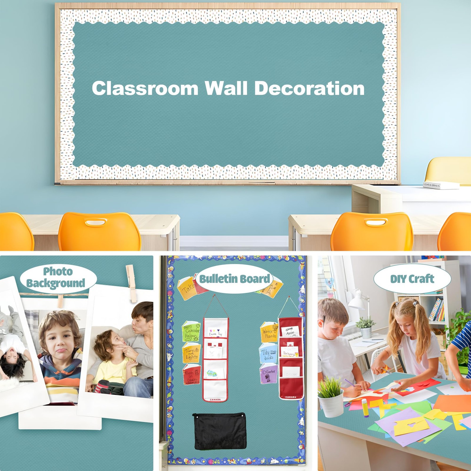 16 in x 36 ft Calming Blue Bulletin Board Roll, Non Woven Fabric, Classroom