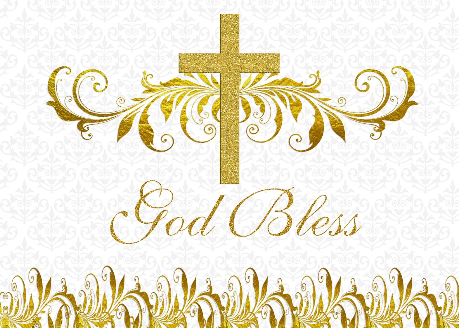 God Bless Backdrop Photography First Holy Communion Baptism Gold White 7×5