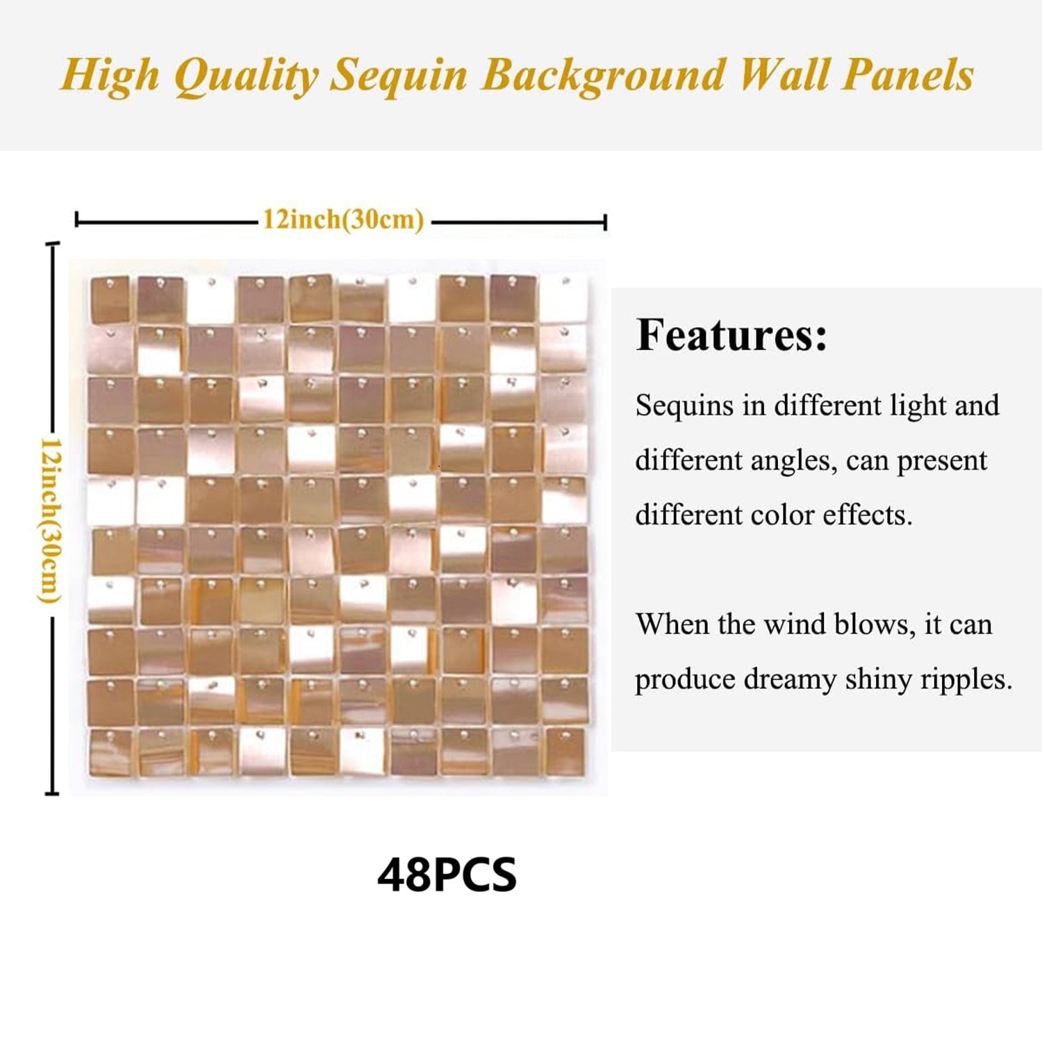 Microplushshop 48PCS Rose Gold Gold Shimmer Wall Backdrop Square Sequin Glitter