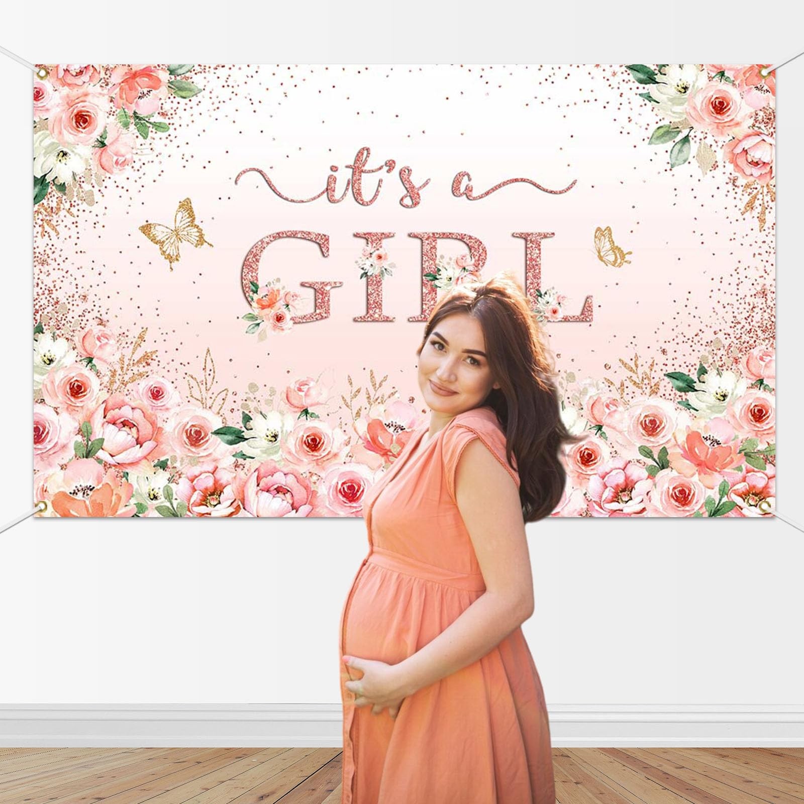 Girl Baby Shower Backdrop Banner Rose Gold It’s a Girl Baby Shower Decorations..