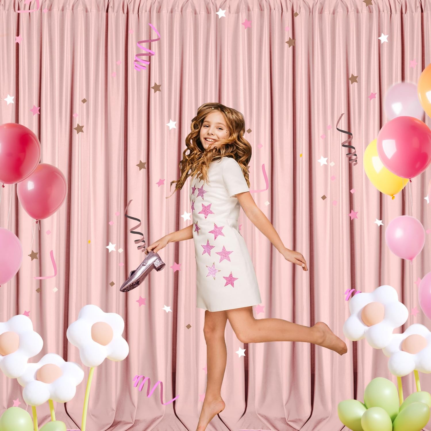 Blush Pink Backdrop Curtains 10×10 Ft 2 Panels Polyester Photography Drapes