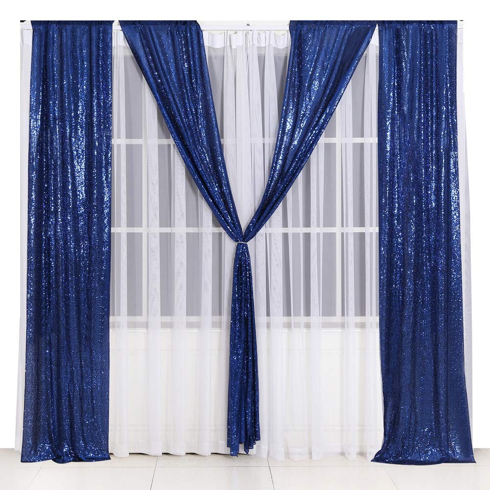 Sequin Backdrop Curtain 2FT x 8FT 2pcs Navy Blue Sparkly Background for Weddi…