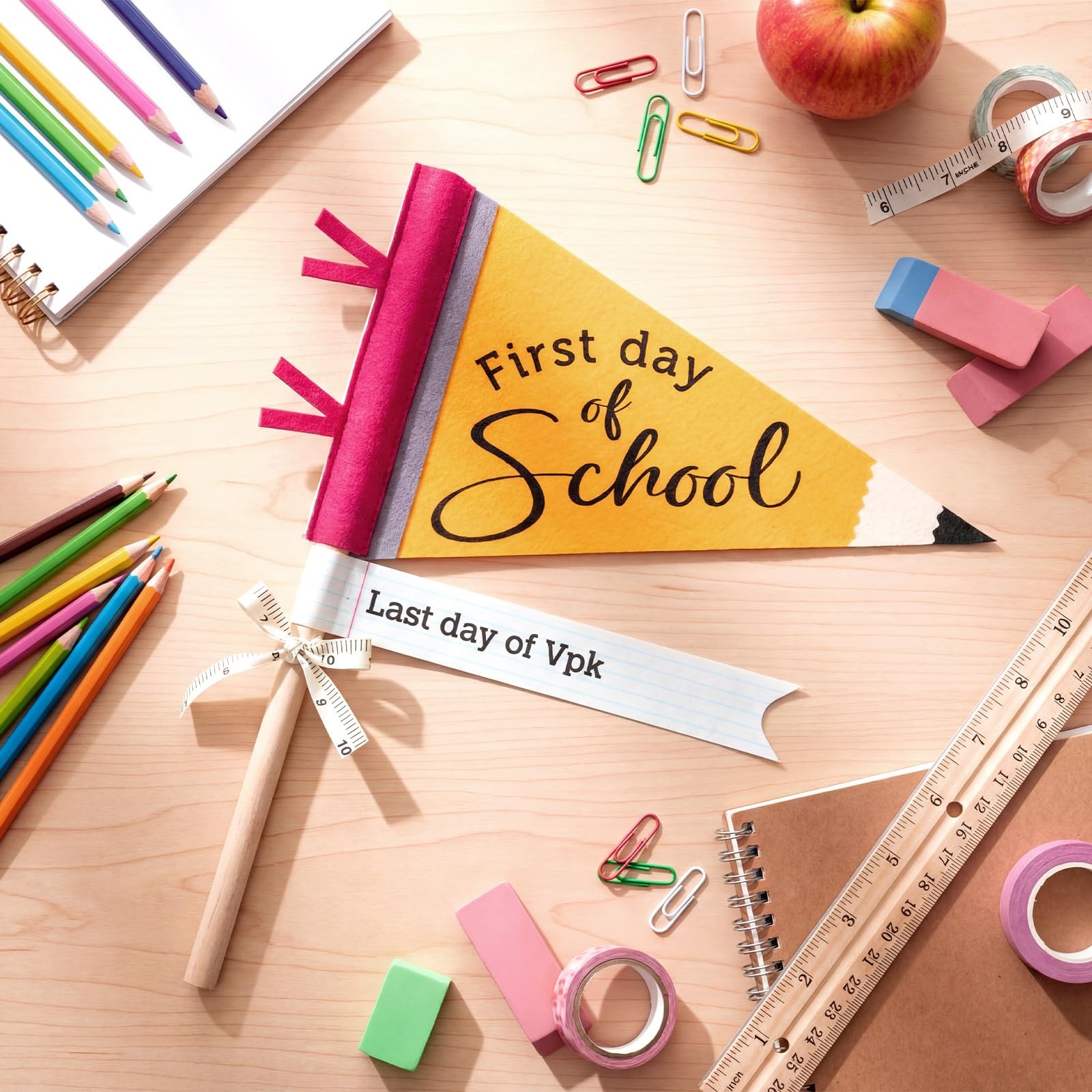 14 PCS First Last Day Of School Flag DIY Pennants Photo Prop Class Decoration