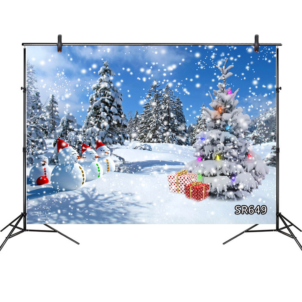 10x8ft Winter Snow Pine Trees Xmas Cute Snowman Photo Background Vinyl Backdrop
