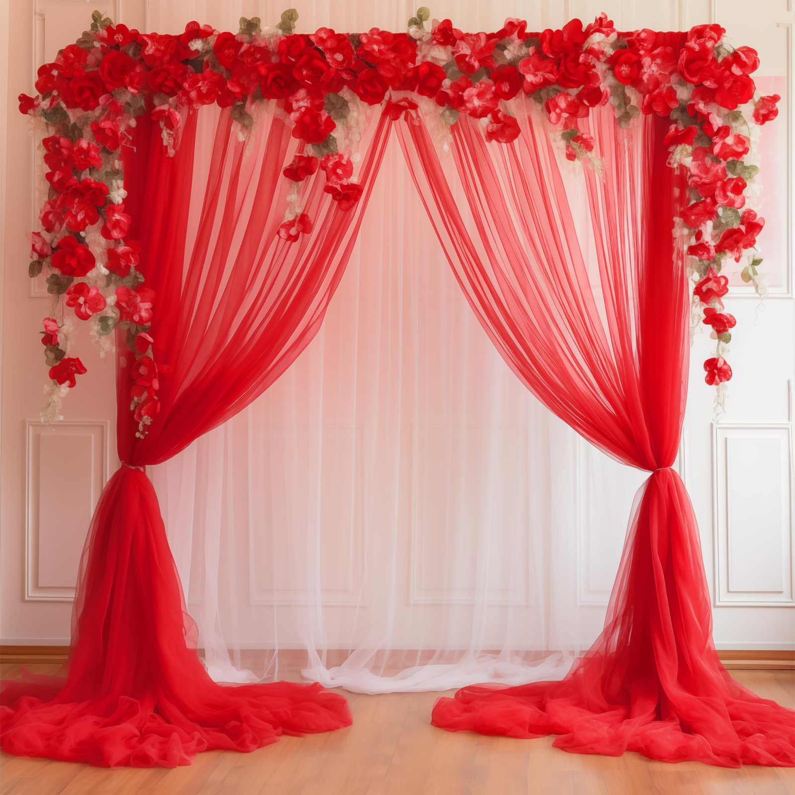10×10 Red Tulle Backdrop Curtains for Parties Sheer Backdrop Curtain Wedding …