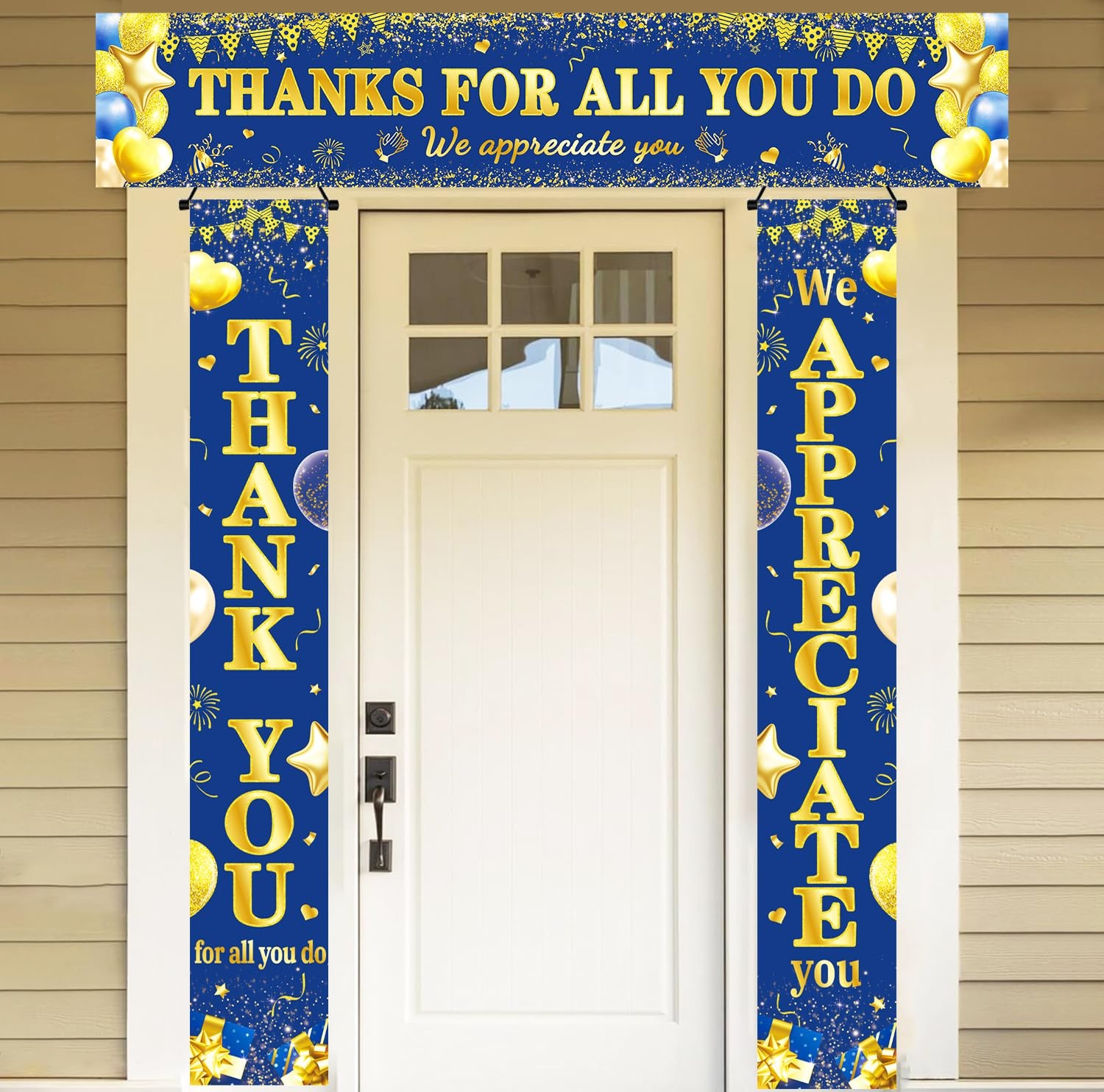 We Appreciate You Banner, 3 PCS Blue And Gold Thank You Banners For Appreciat…