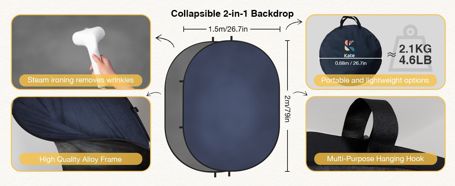 Backdrop Grey Blue Texture Kate 5×6.5ft(1.5x2m) Collapsible Pop up Reversible,
