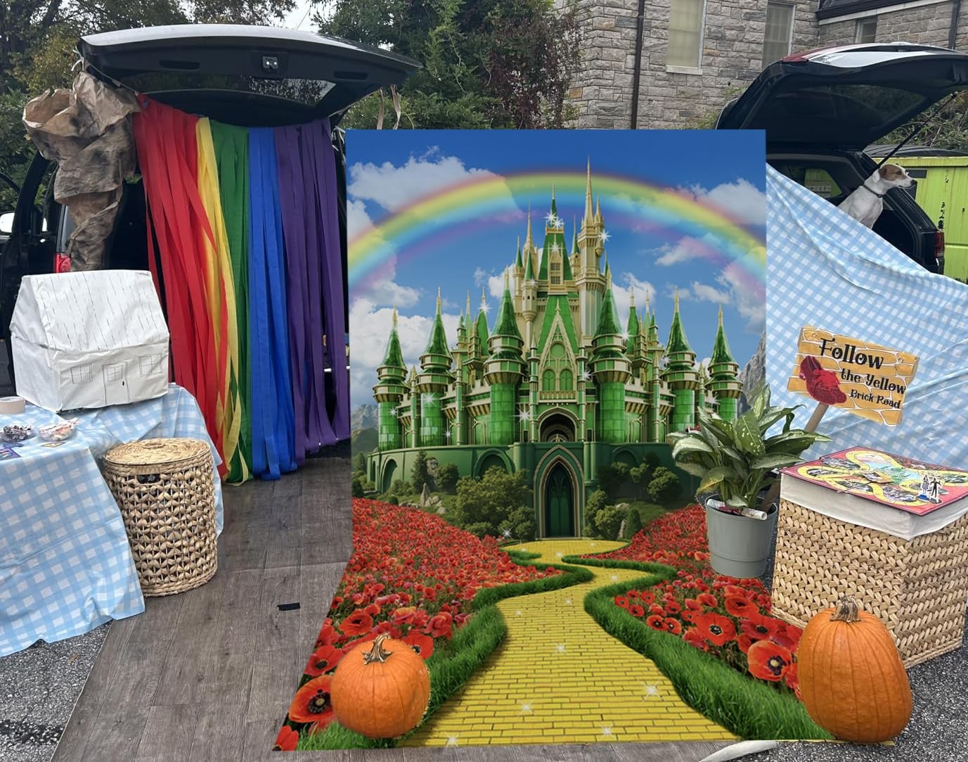 6×8 Ft Green Castle Yellow Brick Road Backdrop Rainbow Princess Photo Props