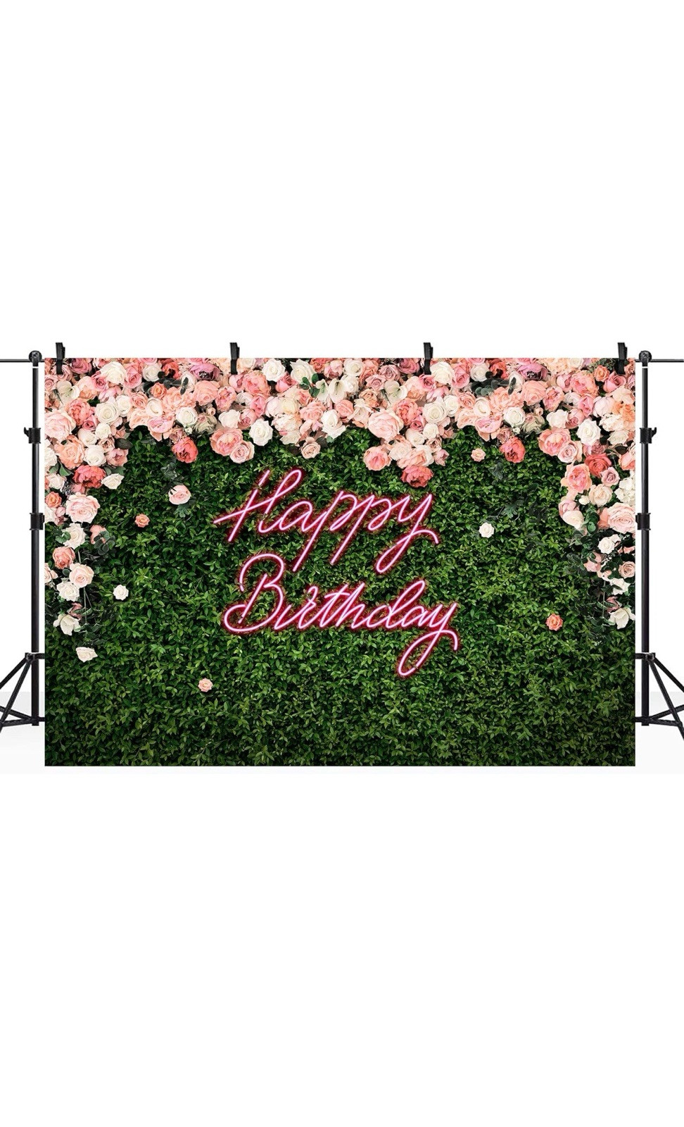Happy Birthday Backdrop for Women Neon Flower 7Wx5H A-Birthday （Green Rose）