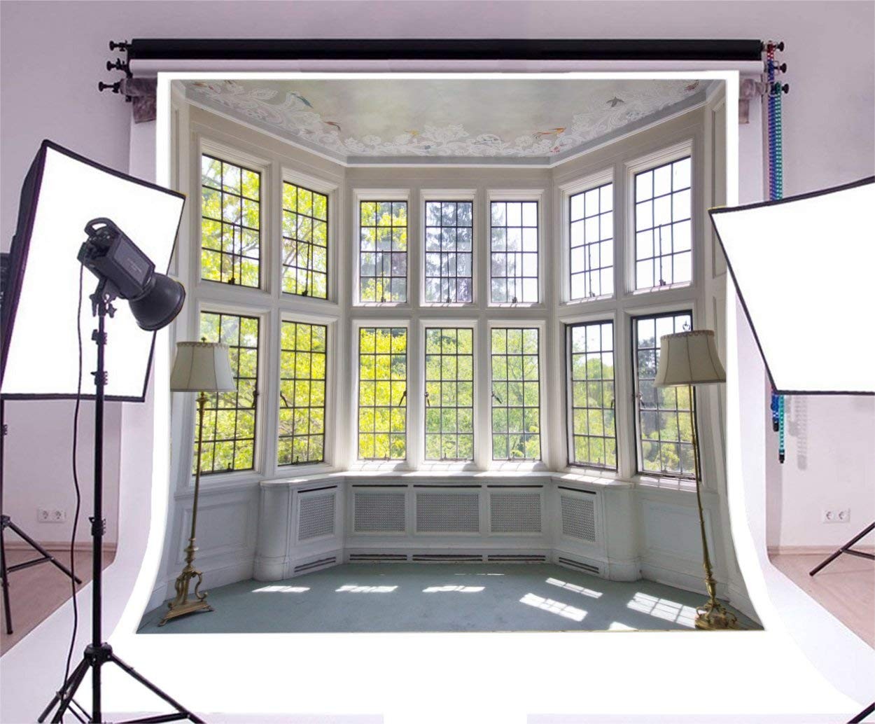 5×5 Ft Classic French Pane Bay Windows Backdrop Photo Studio Floor Lamp Prop