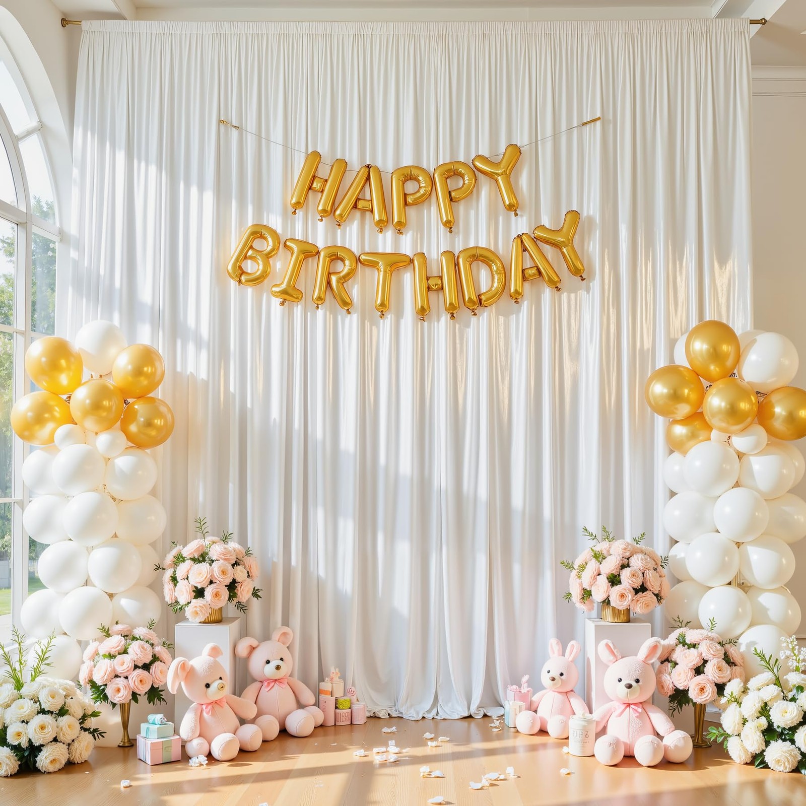 40x10ft White Glitter Backdrop Curtain for W5 x H10′(8 Panels),