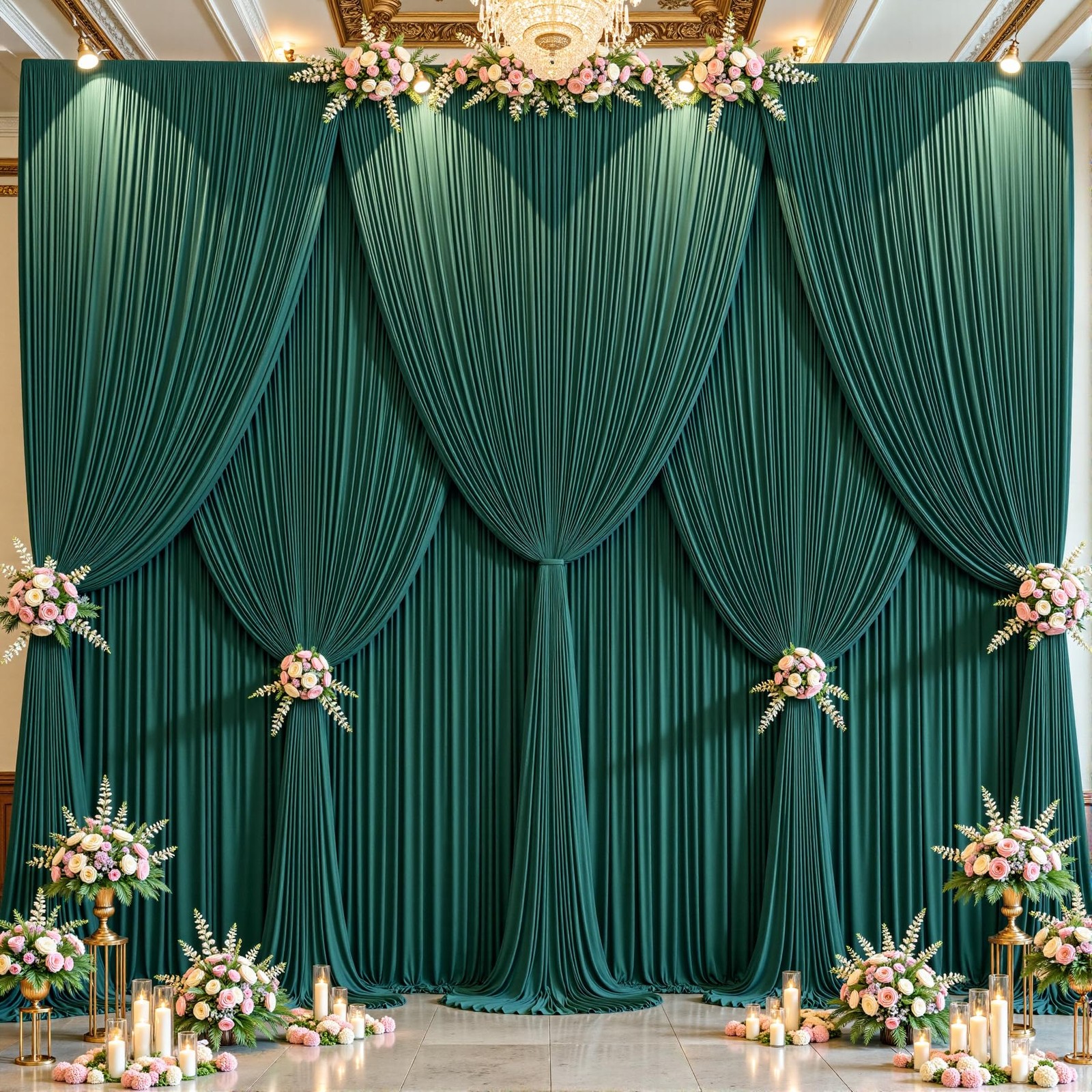 10 Panels Hunter Green Backdrop Curtains W4′ x H10′(10 panels),