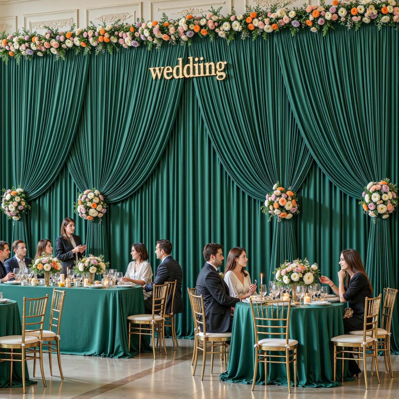 10 Panels Hunter Green Backdrop Curtains W4′ x H10′(10 panels),