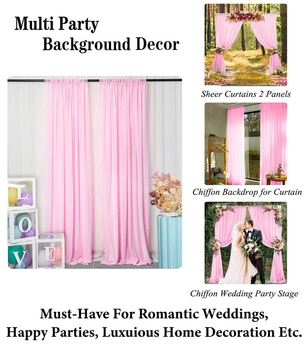 DUOBAO Pink Chiffon Backdrop Curtain-2 Panels 29×120-Inch Wedding Draping Beach