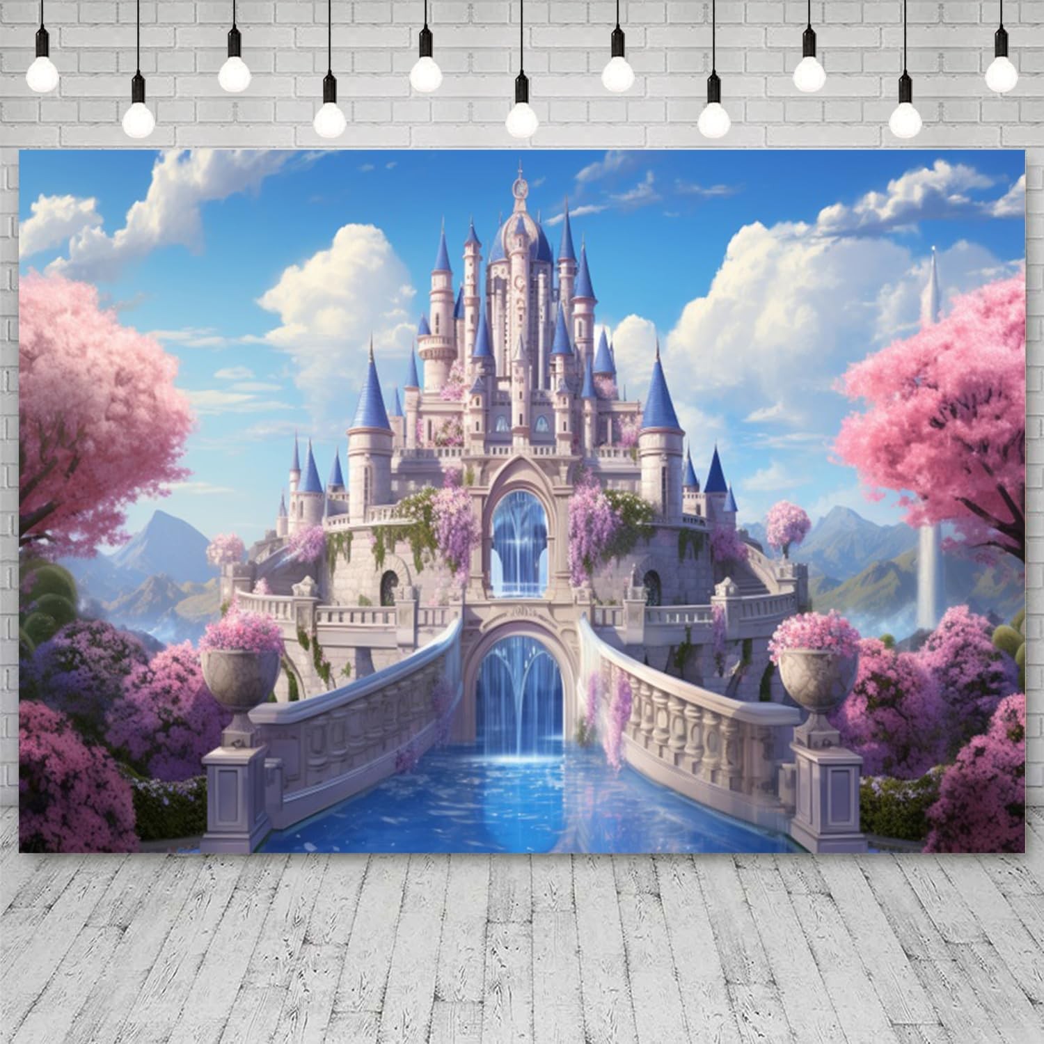 15x10ft Princess Castle Backdrop Pink Floral Blue Sky Photography Background …