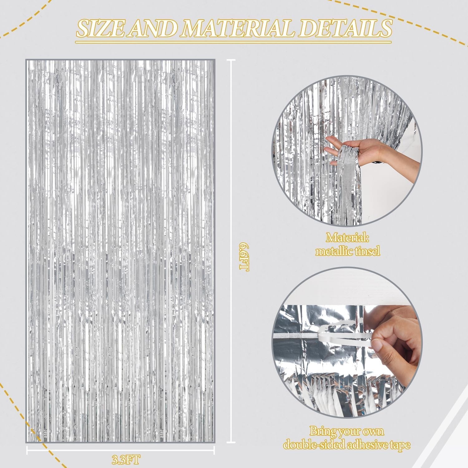 Silver Foil Fringe Backdrop 3.3×6.6 FT Metallic Tinsel Party Curtains 2 PCS