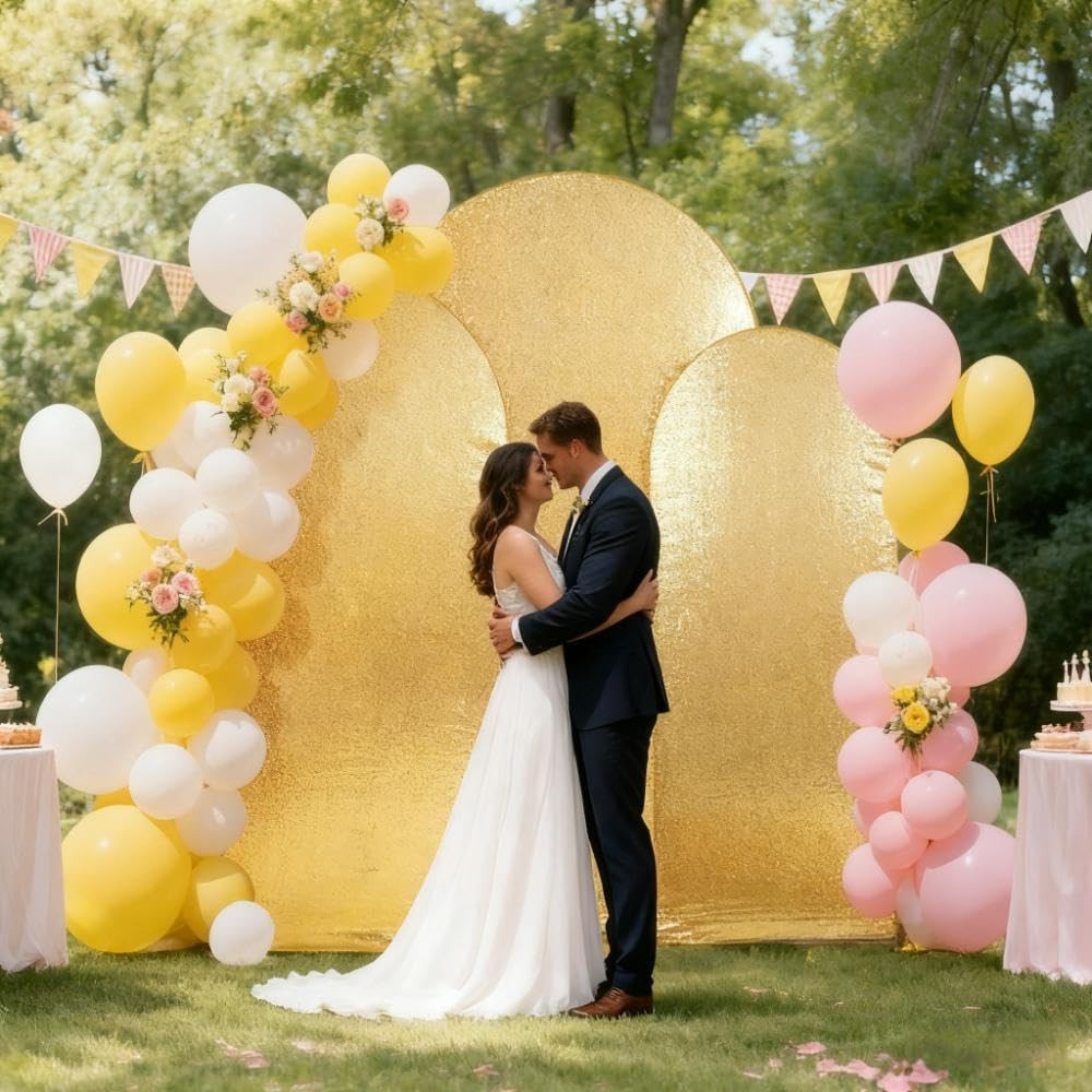 Arch Backdrop Cover Set of 3, 7.2FT 6.6FT 6FT Gold Bling Sequin Backdrop, Rou…
