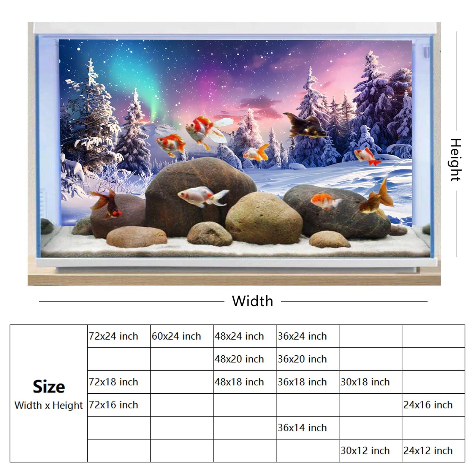 Fish Tank Background 36×18 Inch Winter Snow Scene Aquarium Snowfield Pine For…